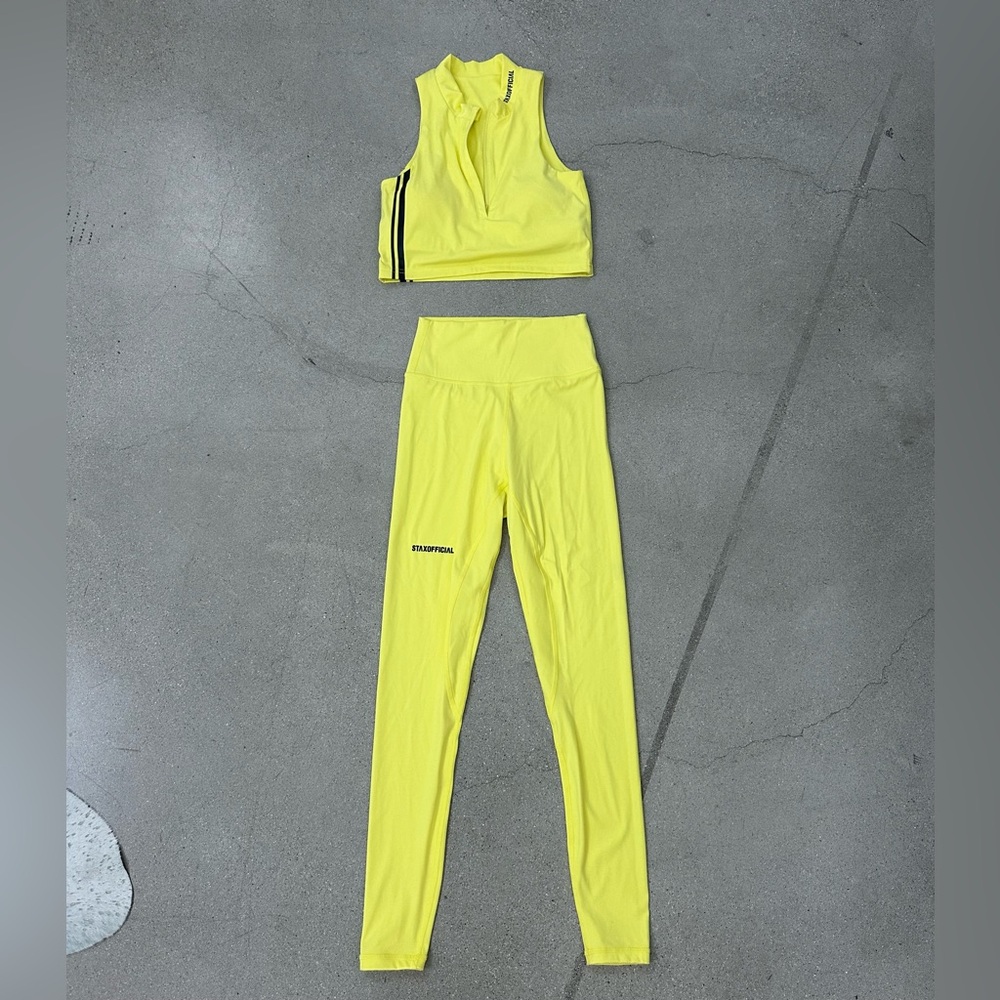 NEW STAX Neon yellow crop collared v neck sports legging Activewear Set XS